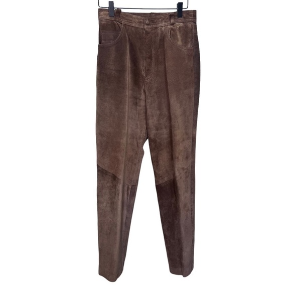 Danier Brown Suede Leather Straight Leg Pants Size 8 - Picture 1 of 16